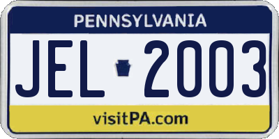 PA license plate JEL2003