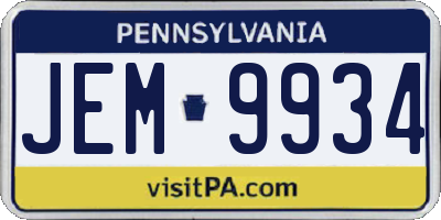 PA license plate JEM9934