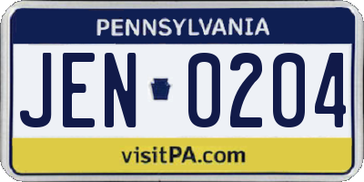 PA license plate JEN0204