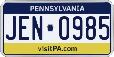 PA license plate JEN0985