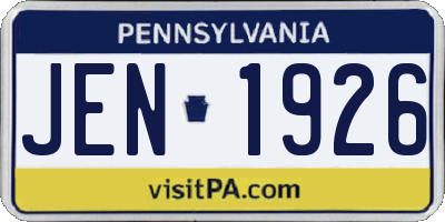 PA license plate JEN1926