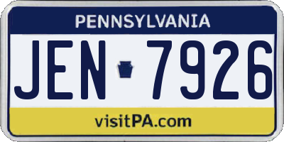 PA license plate JEN7926
