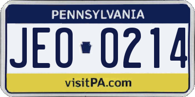 PA license plate JEO0214