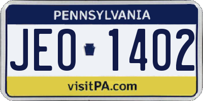 PA license plate JEO1402