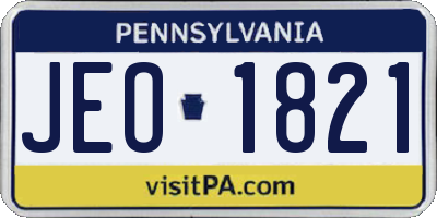 PA license plate JEO1821