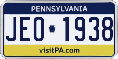 PA license plate JEO1938