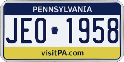 PA license plate JEO1958