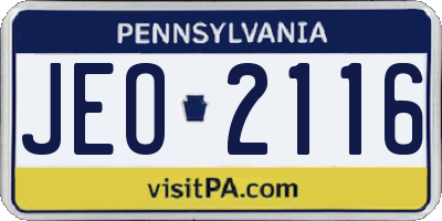 PA license plate JEO2116