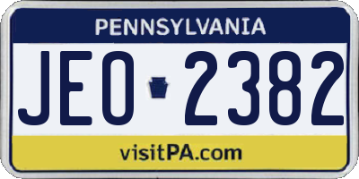 PA license plate JEO2382