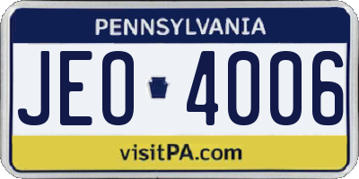 PA license plate JEO4006