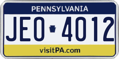 PA license plate JEO4012