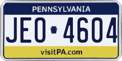 PA license plate JEO4604