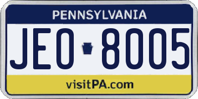 PA license plate JEO8005