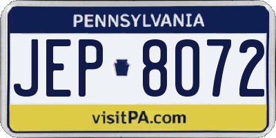 PA license plate JEP8072