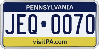 PA license plate JEQ0070