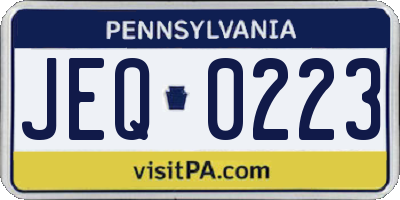 PA license plate JEQ0223