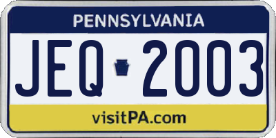 PA license plate JEQ2003