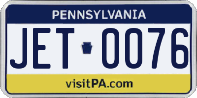 PA license plate JET0076