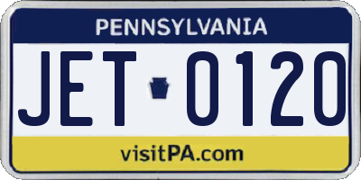PA license plate JET0120