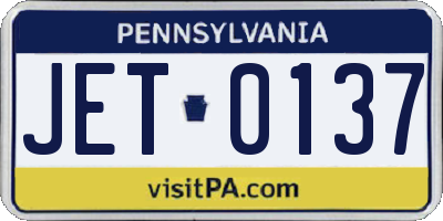 PA license plate JET0137