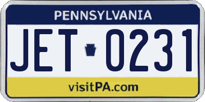 PA license plate JET0231