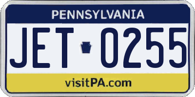 PA license plate JET0255