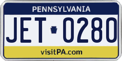 PA license plate JET0280