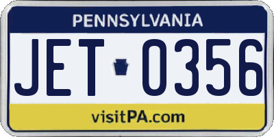 PA license plate JET0356