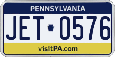 PA license plate JET0576