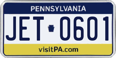 PA license plate JET0601