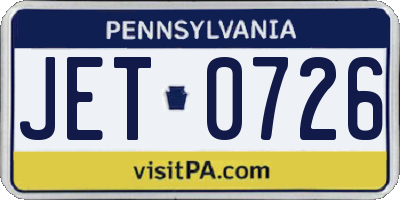 PA license plate JET0726