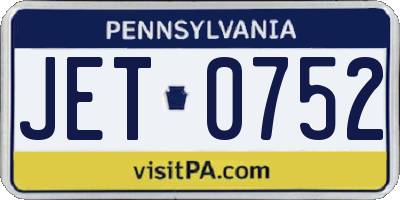 PA license plate JET0752