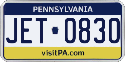 PA license plate JET0830