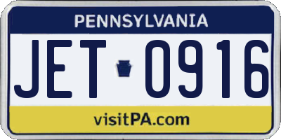 PA license plate JET0916