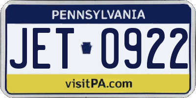 PA license plate JET0922