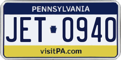 PA license plate JET0940