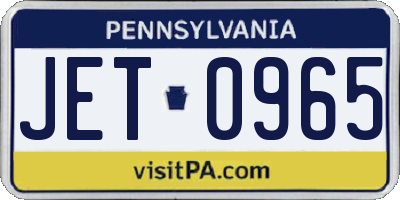 PA license plate JET0965