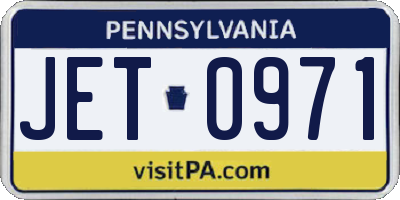 PA license plate JET0971