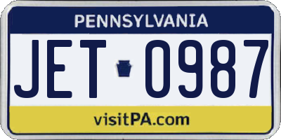 PA license plate JET0987