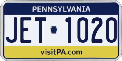 PA license plate JET1020