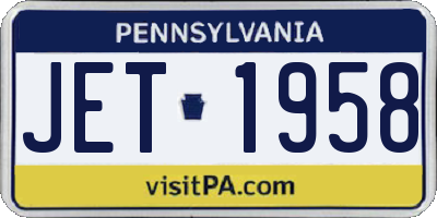 PA license plate JET1958