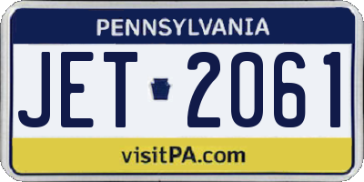 PA license plate JET2061