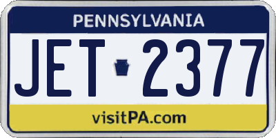 PA license plate JET2377
