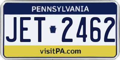 PA license plate JET2462