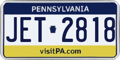 PA license plate JET2818