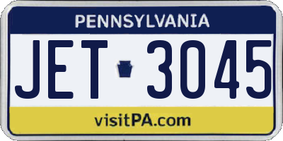 PA license plate JET3045