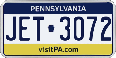 PA license plate JET3072