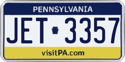 PA license plate JET3357