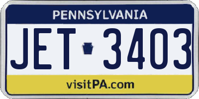 PA license plate JET3403
