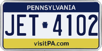 PA license plate JET4102